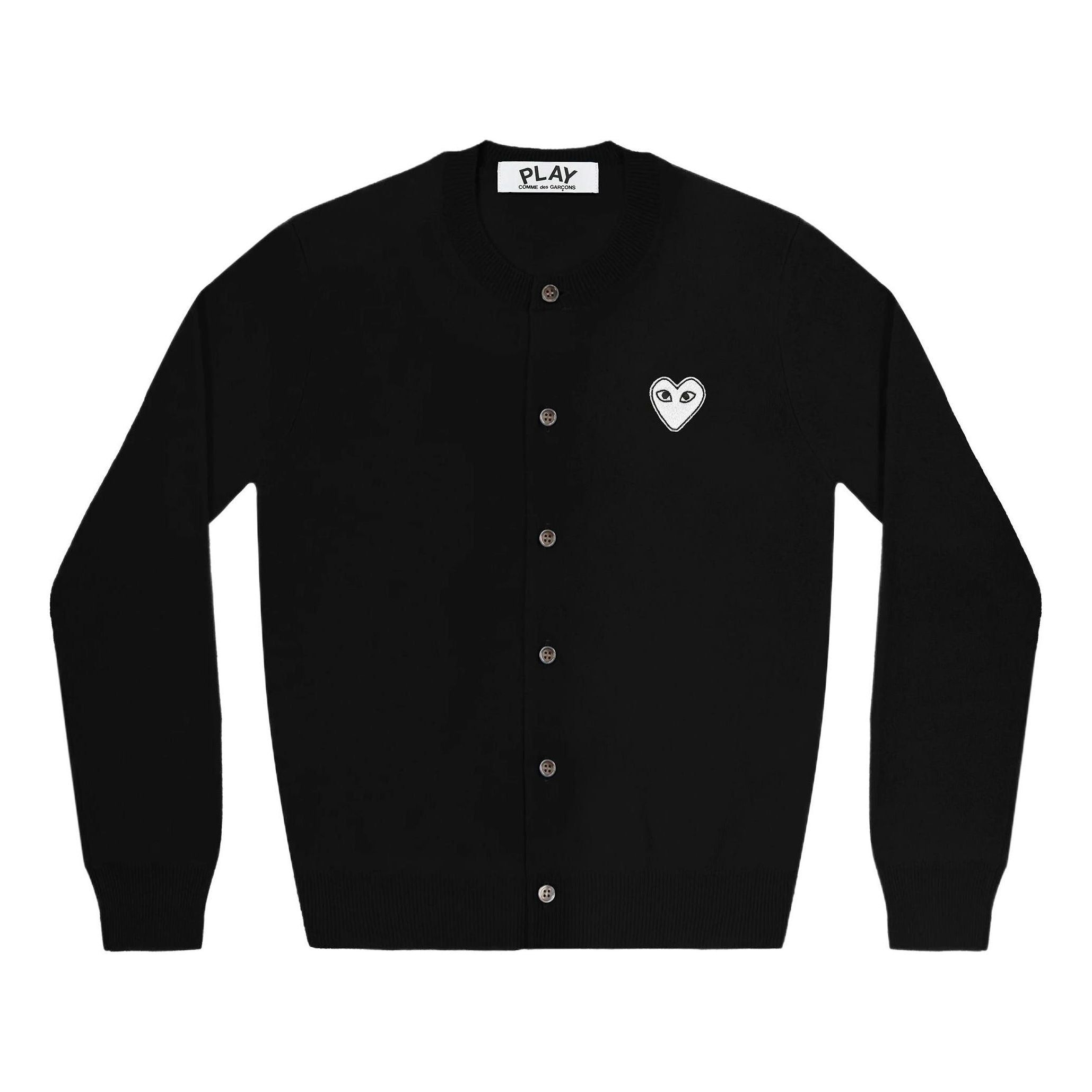 (WMNS) COMME des GARCONS PLAY Cardigan White heart 'Black' AZ-N061-051-1 sold by KicksCrew
