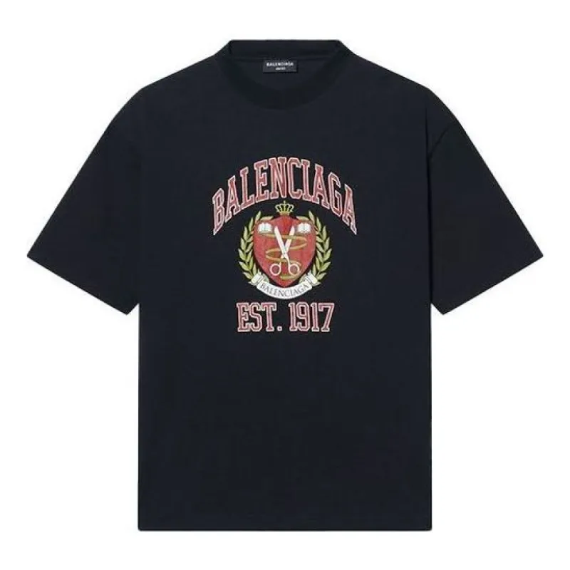 Balenciaga Varsity Logo T-Shirt Medium Fit 'Black' 612966TLV891076 sold by KicksCrew