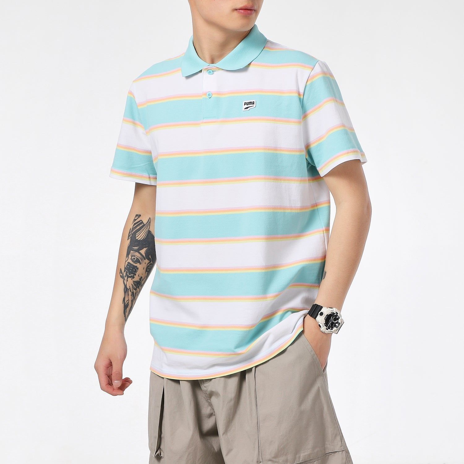 PUMA Downtown Stripe Polo Tee Shirt 'White' 599781-52 sold by KicksCrew product image thumbnail 4