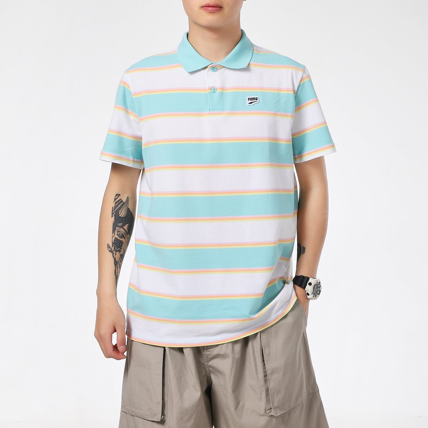 PUMA Downtown Stripe Polo Tee Shirt 'White' 599781-52 sold by KicksCrew product image thumbnail 3
