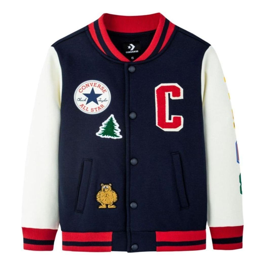 (GS) Converse Color-blocked Embroidered Baseball Jacket 'Navy White Red' CV2242170GS-001 sold by KicksCrew