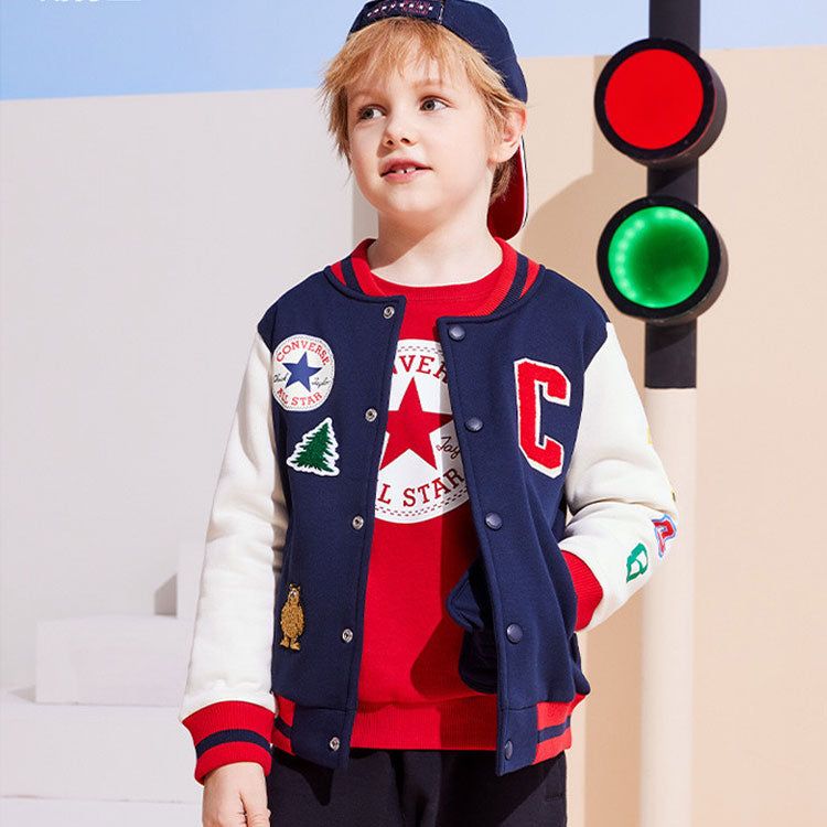 (GS) Converse Color-blocked Embroidered Baseball Jacket 'Navy White Red' CV2242170GS-001 sold by KicksCrew product image thumbnail 3