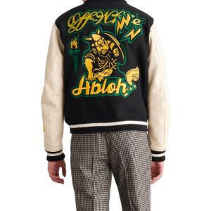 Off-White Logo-Patch Varsity Jacket 'Black' OMJA059F22LEA0011018 sold by KicksCrew