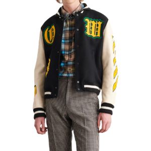 Off-White Logo-Patch Varsity Jacket 'Black' OMJA059F22LEA0011018 sold by KicksCrew
