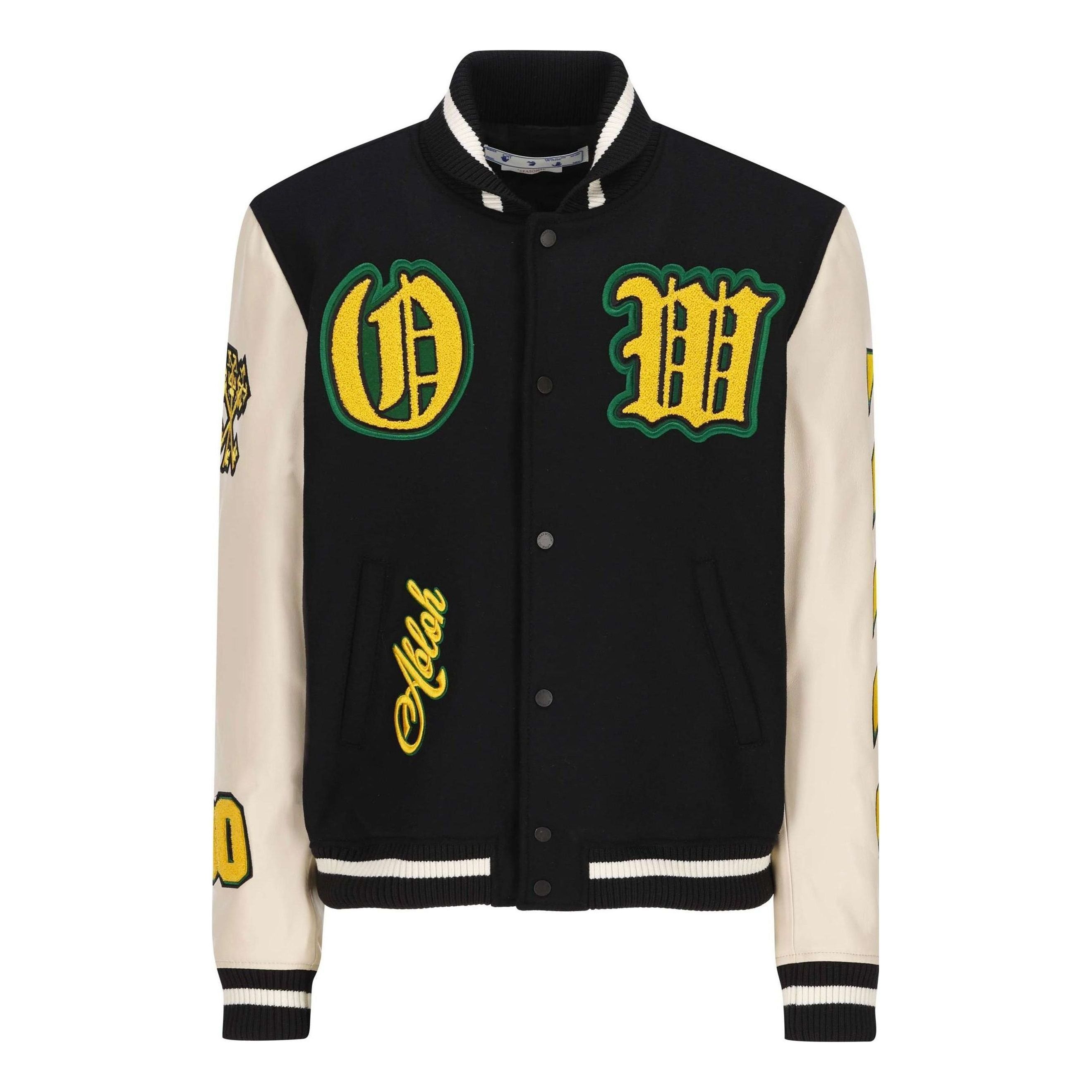 Off-White Logo-Patch Varsity Jacket 'Black' OMJA059F22LEA0011018 sold by KicksCrew