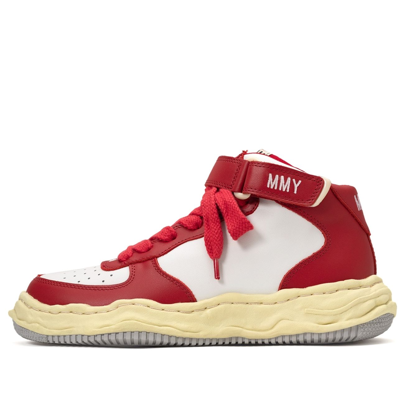 Maison MIHARA YASUHIRO WAYNE VL OG Sole Leather High-top Sneaker 'Red' A09FW729-WHTRED sold by KicksCrew