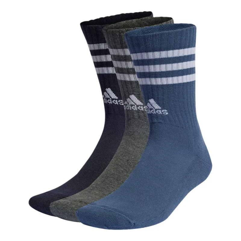 adidas 3-Stripes Cushioned Crew Socks 3 Pairs 'Black Grey Blue' IP2639 sold by KicksCrew