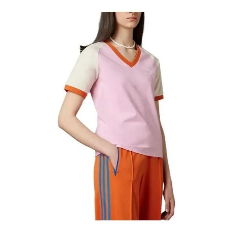 (WMNS) adidas originals Adicolor 70s V-Neck Cali T-shirt 'True Pink' IK7886 sold by KicksCrew