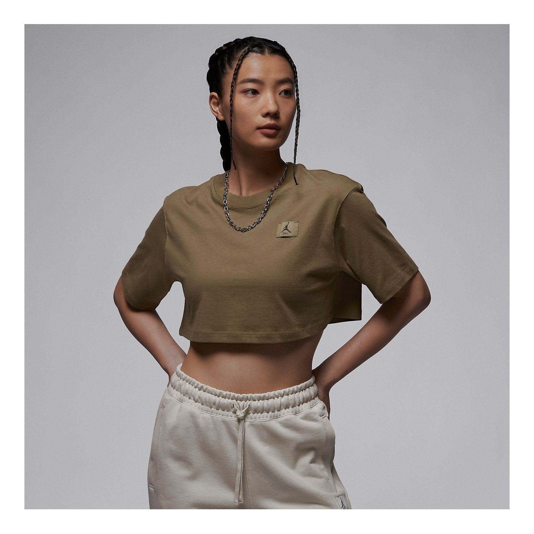 Air Jordan Sport Cropped T-shirt 'Brown Kelp' DZ3212-392 sold by KicksCrew