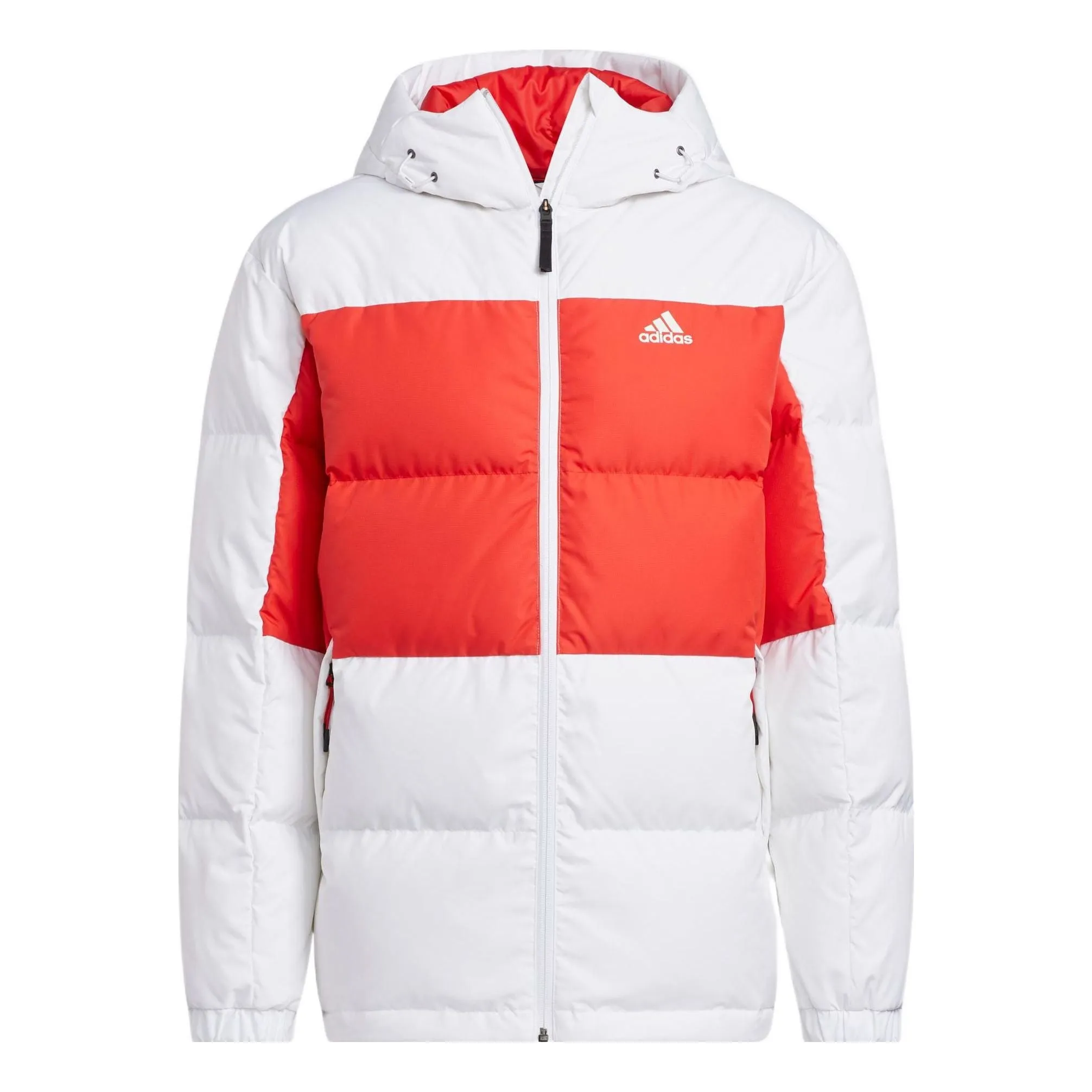 adidas Colorblock Hooded Down Jacket 'White Red' HN2091 sold by KicksCrew