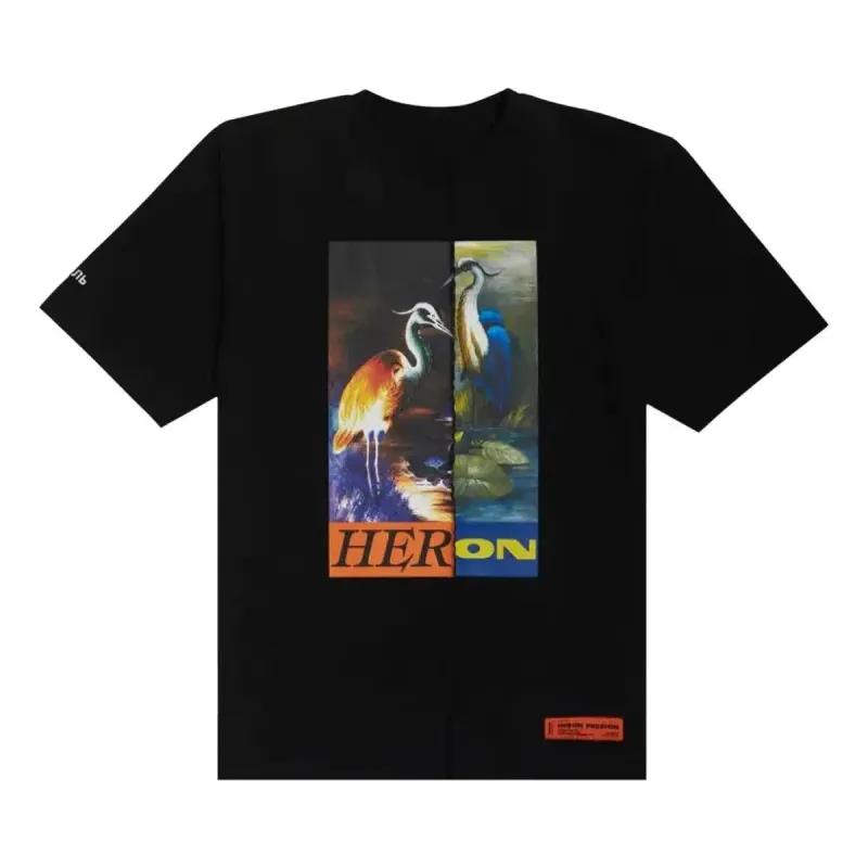 HERON PRESTON Split Herons T-Shirt 'Black Orange' HMAA029F21JER0011022 sold by KicksCrew