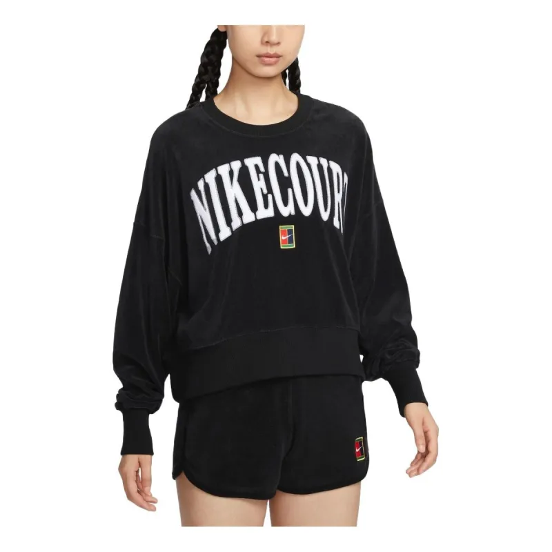 (WMNS) Nike Court Heritage Over-Oversized Crewneck Graphic Tennis Sweatshirt Asia Sizing 'Black' FQ2243-010 sold by KicksCrew