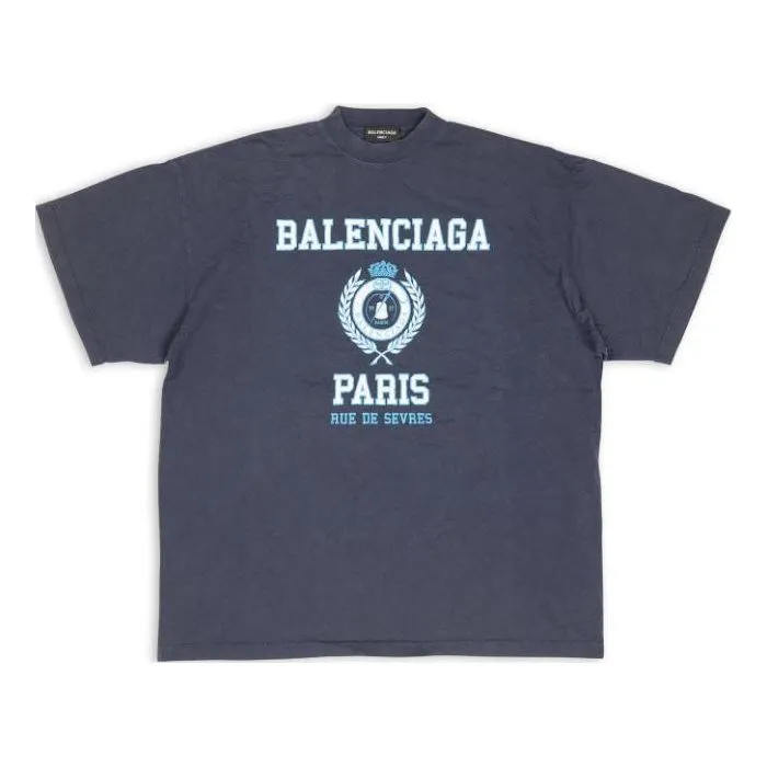 Balenciaga College Crest Oversized T-Shirt 'Navy' 694576TMV954140 sold by KicksCrew