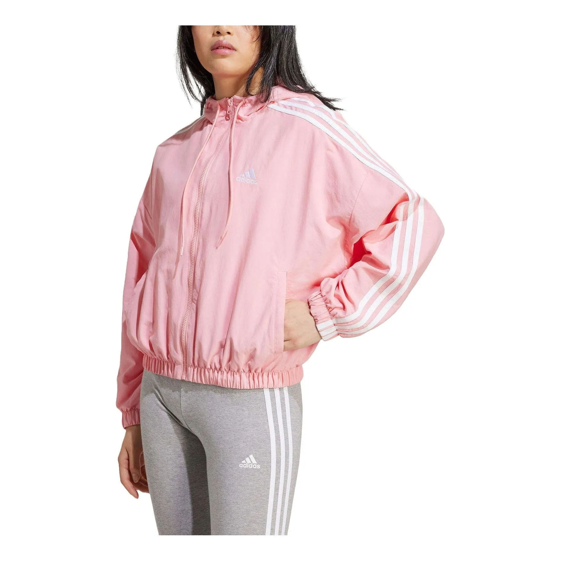(WMNS) adidas Essentials 3-Stripes Woven Windbreaker Jacket 'Pink' IY4261 sold by KicksCrew