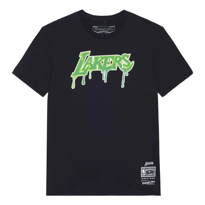 Mitchell & Ness x NBA Los Angeles Lakers Hardwood Classics Slime Drip T-Shirt 'Black' BMTRMO22017-LALBLCK sold by KicksCrew