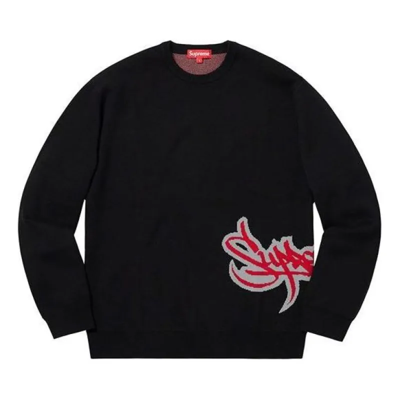 Supreme SS19 Tag Logo Sweater 'Black' SUP-SS19-153 sold by KicksCrew