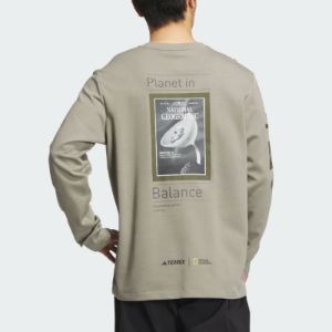 adidas x National Geographic Aeroready Graphic Long Sleeve Tee 'Silver Pebble' IS9509 sold by KicksCrew