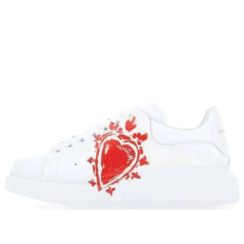 (WMNS) Alexander McQueen Leather Heart Logo Lace Up Oversized Sneakers 'White Red' 667571WIAF49676 sold by KicksCrew