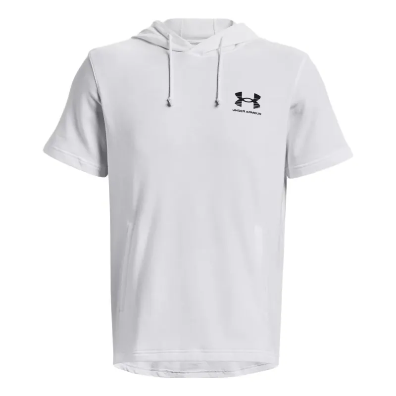Under Armour Rival Terry Short Sleeve Hoodie 'White Black' 1377184-100 sold by KicksCrew