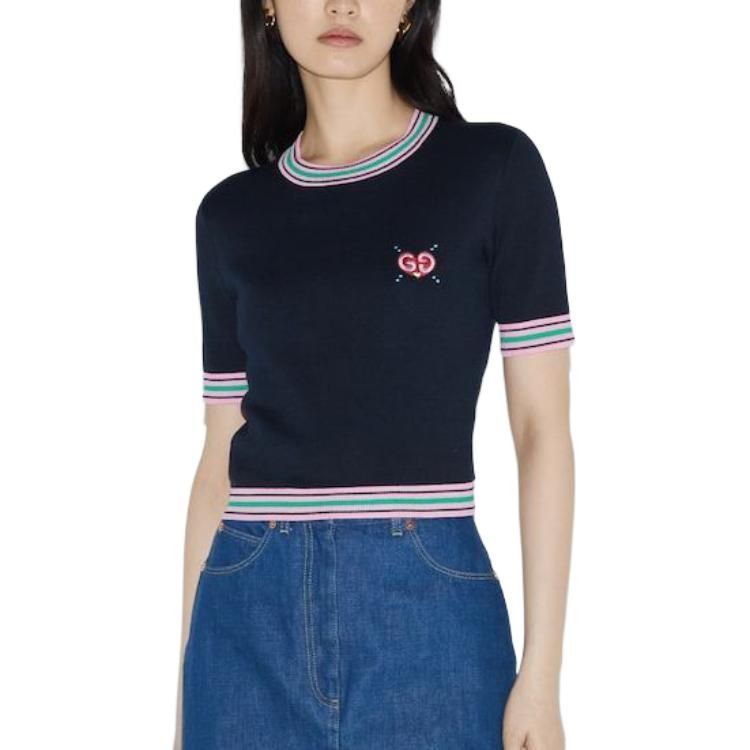 (WMNS) Gucci Fine Knit Sweater With Embroidery 'Navy' 782254-XKD0I-4215 sold by KicksCrew product image thumbnail 2