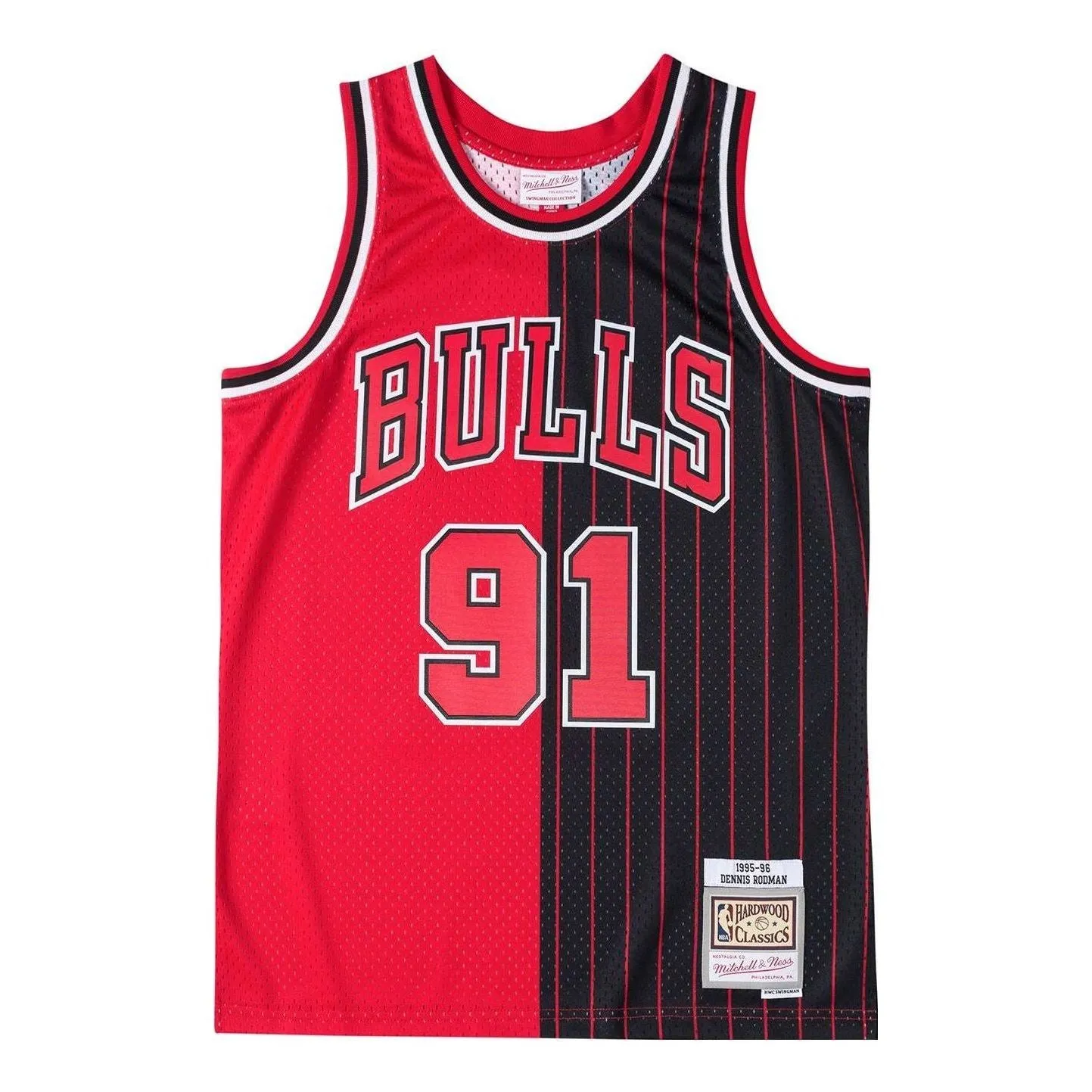 Mitchell & Ness x NBA Chicago Bulls Classics 1995-96 Split Swingman Jersey 'Dennis Rodman 91' SMJY4845-CBU95DRDBKRD sold by KicksCrew