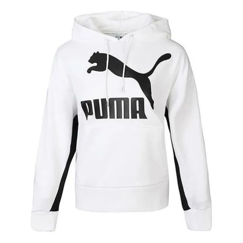 (WMNS) Puma Classics Logo Hoodie 'White Black' 599197-02 sold by KicksCrew