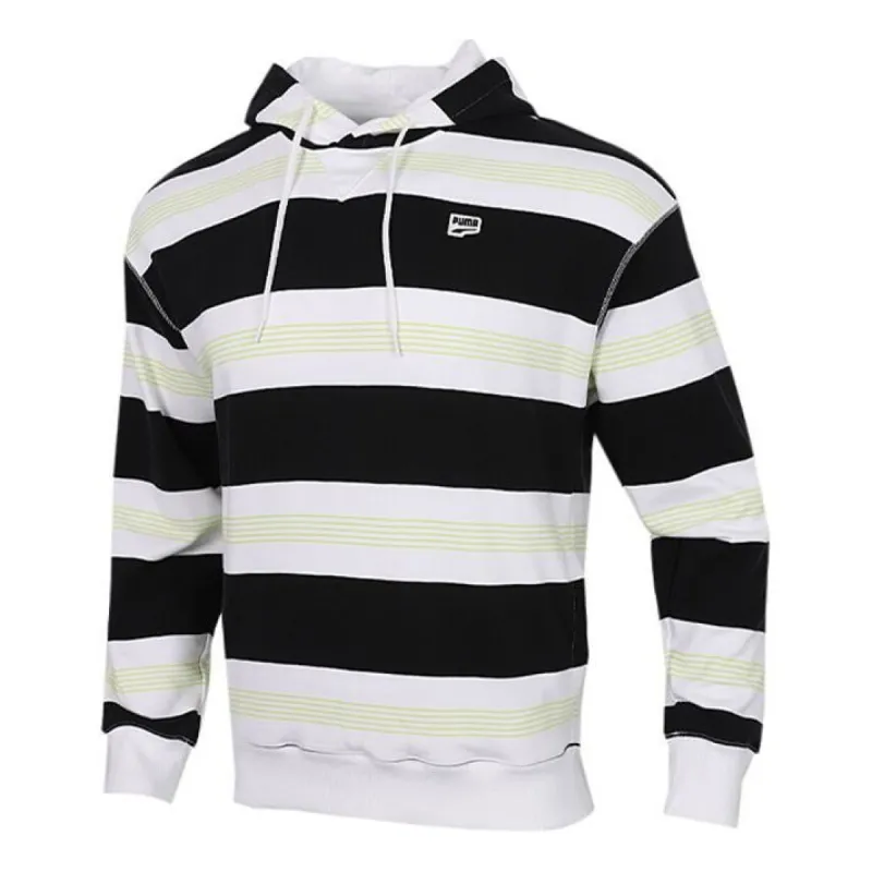 Puma Downtown Striped Hoodie 'Black White Green' 599188-02 sold by KicksCrew
