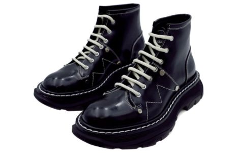(WMNS) Alexander McQueen Tread Slick Boot 'Black Silver' 595469WHZ811090 sold by KicksCrew