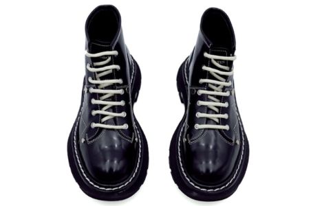 (WMNS) Alexander McQueen Tread Slick Boot 'Black Silver' 595469WHZ811090 sold by KicksCrew