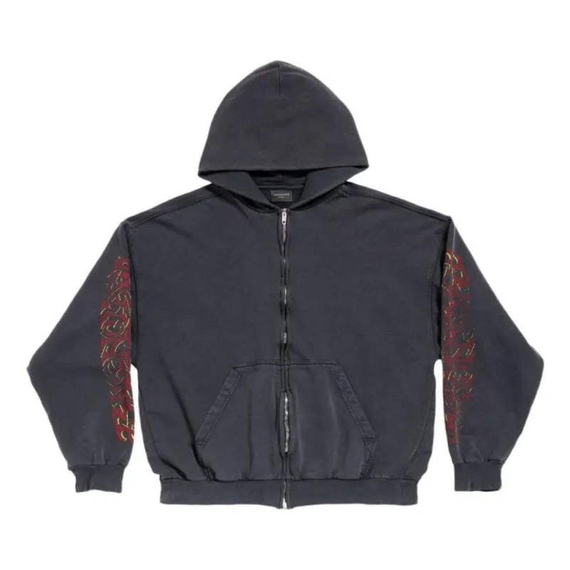 Balenciaga Offshore Zip Up Hoodie Medium Fit 'Black Faded' 770939TPVM91568 sold by KicksCrew