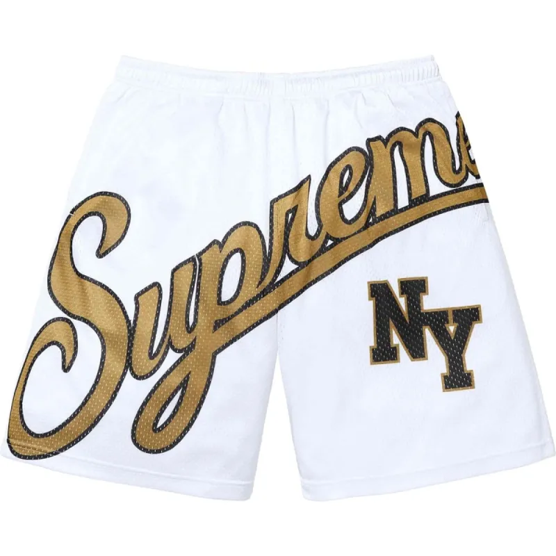Supreme Big Script Mesh Shorts 'White Black Gold' SUP-SS24-236 sold by KicksCrew