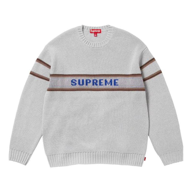Supreme FW23 Week2 Chest Stripe Sweater 'Grey' SUP-FW23-057 sold by KicksCrew