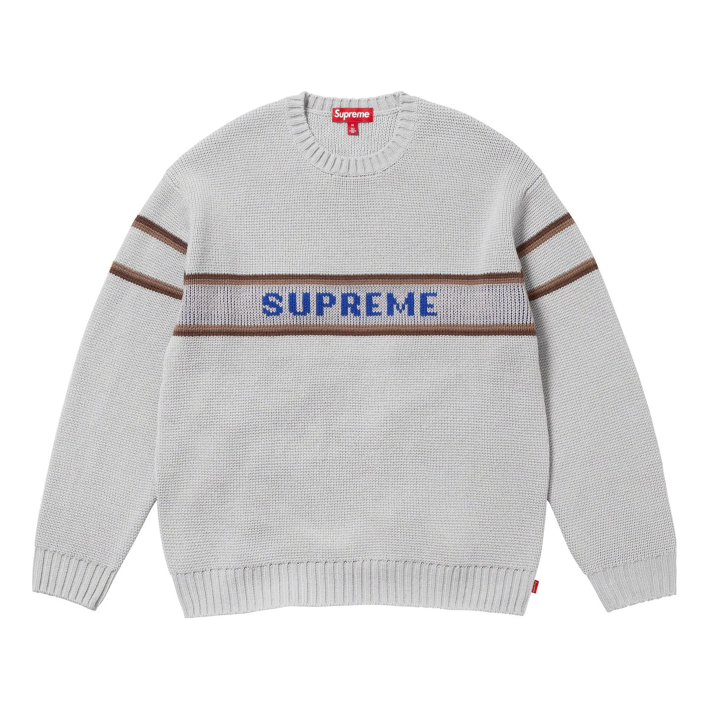Supreme FW23 Week2 Chest Stripe Sweater 'Grey' SUP-FW23-057 sold by KicksCrew