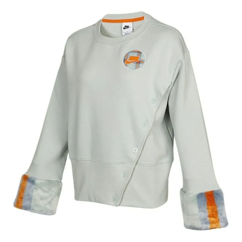 (WMNS) Nike Fleece Print Crew Sweatshirt 'Grey' DD4538-013 sold by KicksCrew