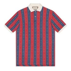 Gucci Oversize Polo With Horsebit Chain Print 'Blue Red' 564694-XJAYT-4913 sold by KicksCrew
