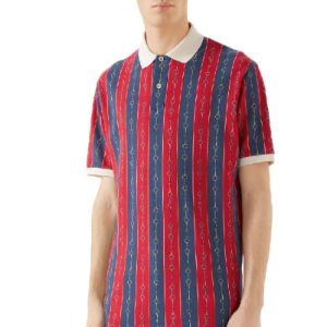 Gucci Oversize Polo With Horsebit Chain Print 'Blue Red' 564694-XJAYT-4913 sold by KicksCrew