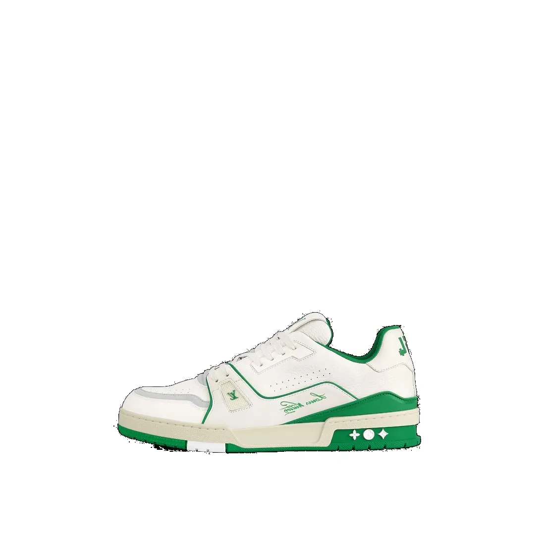 LOUIS VUITTON LV Trainer Sneakers 'White Green' 1ABFAU sold by KicksCrew