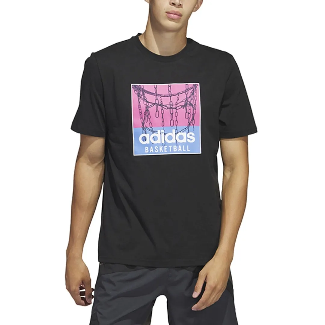 adidas Chain Net Basketball Graphic T-Shirt 'Black Pink Blue' IC1862 sold by KicksCrew product image thumbnail 3