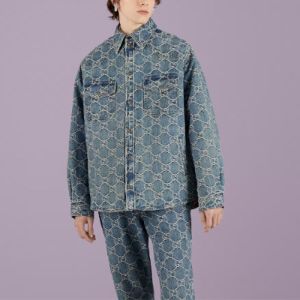 Gucci GG Jacquard Denim Shirt 'Blue White' 713911-XDB7H-4632 sold by KicksCrew