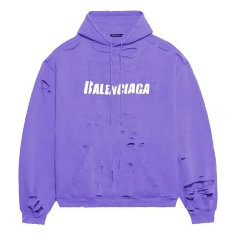 Balenciaga Caps Destroyed Hoodie 'Purple' 659403TKVB63078 sold by KicksCrew