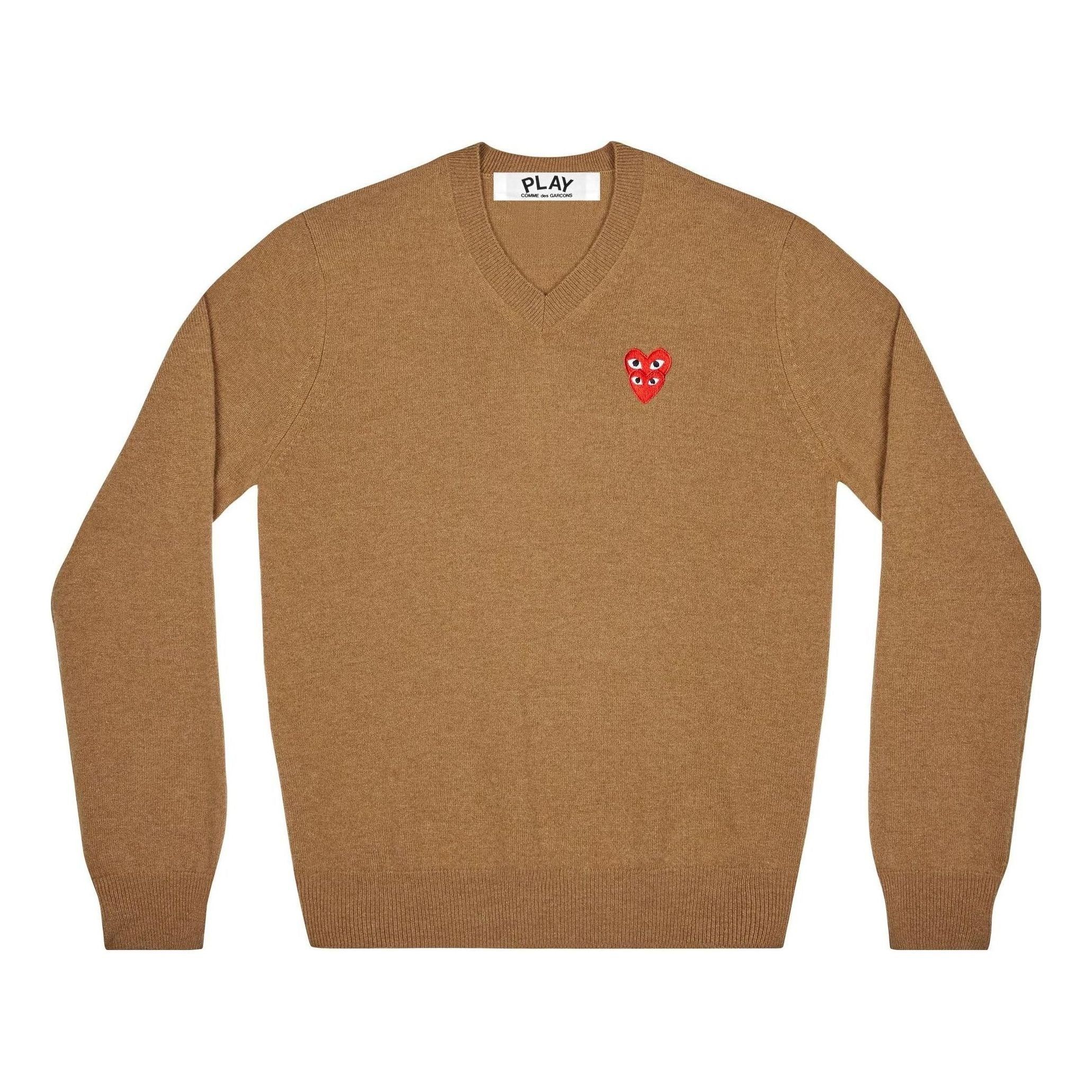 (WMNS) COMME des GARCONS PLAY V-Neck Pullover Red Emblem 'Brown' AZ-N073-051-3 sold by KicksCrew