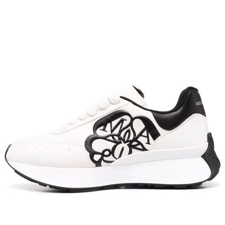 (WMNS) Alexander McQueen Sprint Runner Lace-Up Sneakers 'White Black' 691039WIC959061 sold by KicksCrew