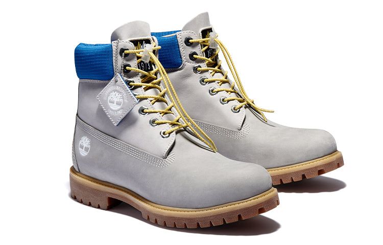 Timberland Premium 6 Inch Waterproof Boots 'Grey with Blue Collar' A2N9PD52 sold by KicksCrew product image thumbnail 3