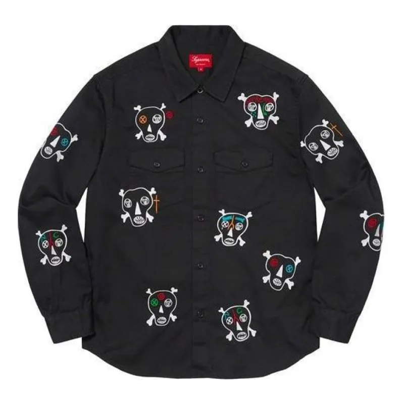 Supreme x Clayton Patterson Skulls Embroidered Work Shirt 'Black White' SUP-SS21-602 sold by KicksCrew
