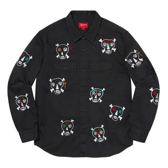 Supreme x Clayton Patterson Skulls Embroidered Work Shirt 'Black White' SUP-SS21-602 sold by KicksCrew