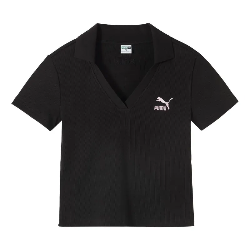 (WMNS) PUMA Logo Polo Shirt 'Black' 626863-01 sold by KicksCrew