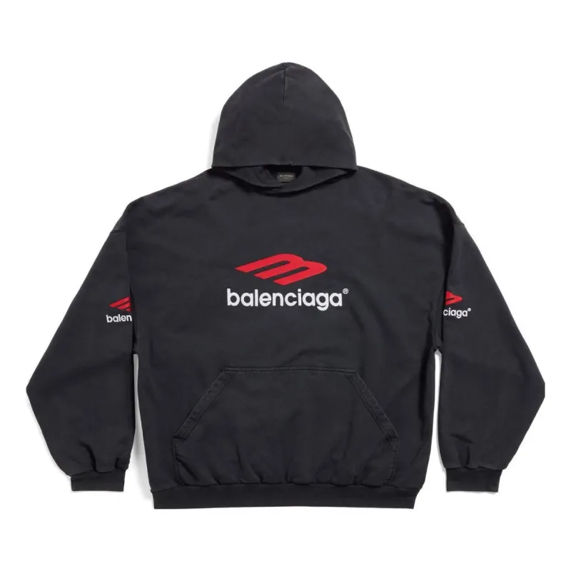 Balenciaga 3B Sports Icon Hoodie Oversized 'Black Red White' 739024TPVD81470 sold by KicksCrew