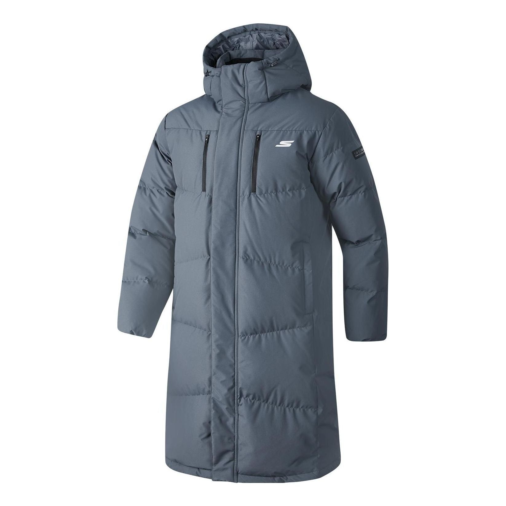 Skechers Basic Letter Print Hooded Woven Long Down Jacket 'Teal' P423M128-0167 sold by KicksCrew