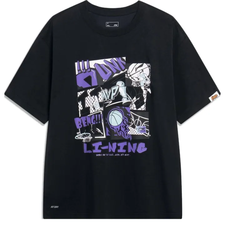 Li-Ning Hoops Comics Graphic T-shirt 'Black' AHSUD81-2 sold by KicksCrew