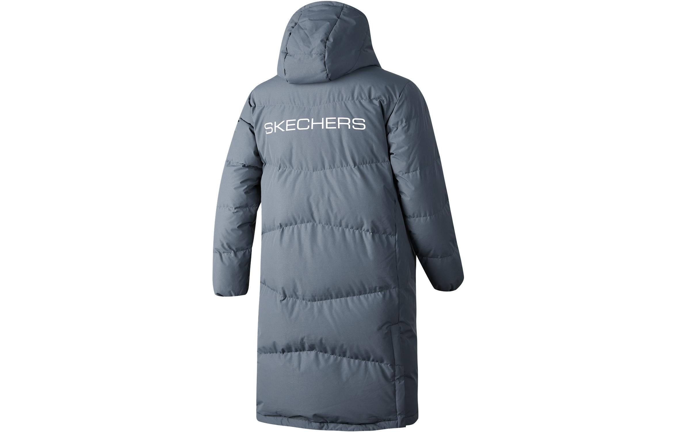Skechers Basic Letter Print Hooded Woven Long Down Jacket 'Teal' P423M128-0167 sold by KicksCrew product image thumbnail 2